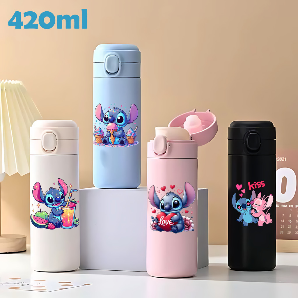 Garrafa Infantil StitchTérmica 420ml Mini Escolar Enjoy Botão Resistente em Oferta na Shopee