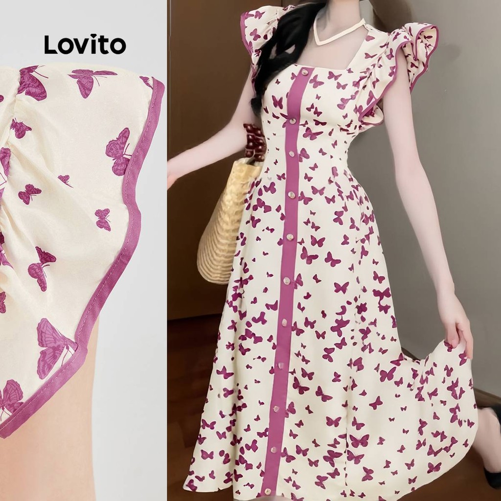 Lovito Vestido Elegante com Babados Acabamento em Contraste Primavera/verão Vestido Rosa claro L137LD113 em Oferta na Shopee