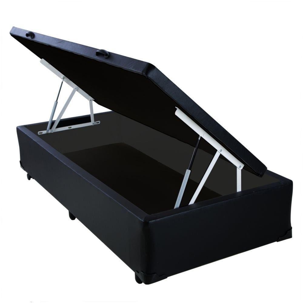 Cama Box Baú Solteiro Extremo Reforçado Homequeen Sintético Preto 41x88x188
