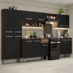 Armário De Cozinha Completa Madesa Emilly 293001 Com Balcão E Paneleiro Rustic/Preto
