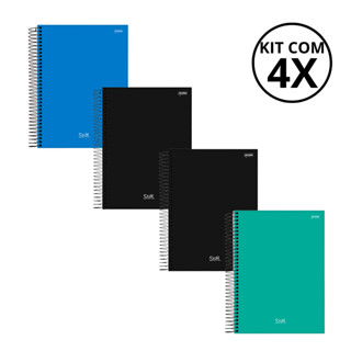 Kit Com 04 Cadernos 10 Matérias Unissex Stiff - JANDAIA COR:AZUL,PRETO,PRETO,VERDE em Oferta na Shopee