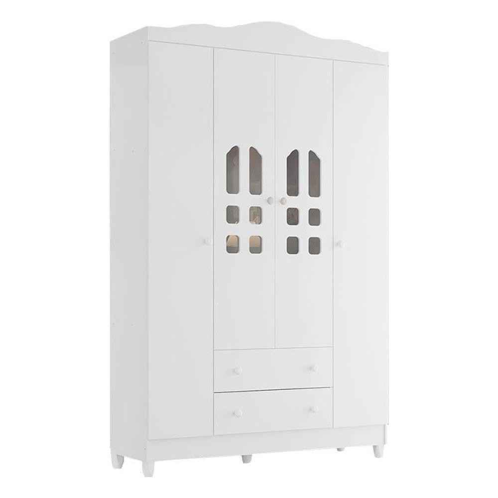 Guarda Roupa Infantil New Selena 4 Portas Branco Brilho - Carolina Móveis em Oferta na Shopee