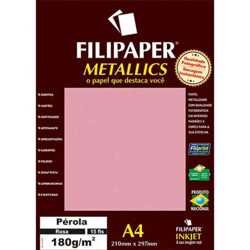 Papel Metallics Filipaper Perola Rosa A4 180g 15 Fls