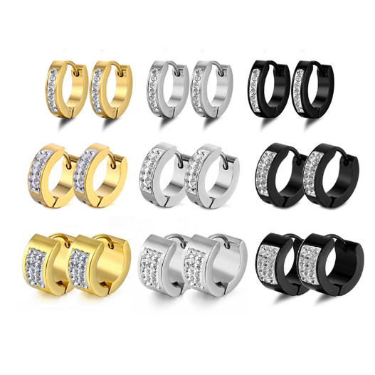 Brincos redondos de aço inoxidável com diamantes brincos de clipe para homens e mulheres em Oferta na Shopee