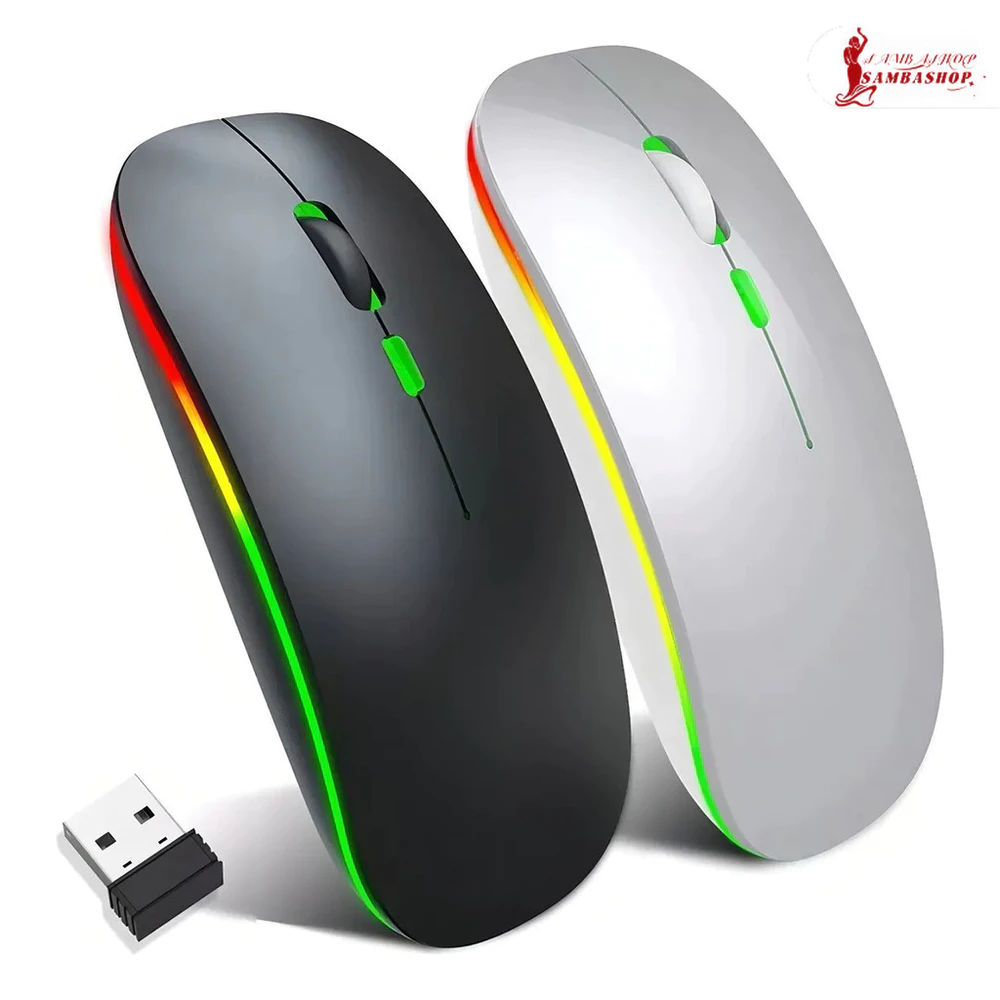 Mouse Sem Fio Recarregável Led RGB Ergonômico Silencioso Bateria Longa Duração