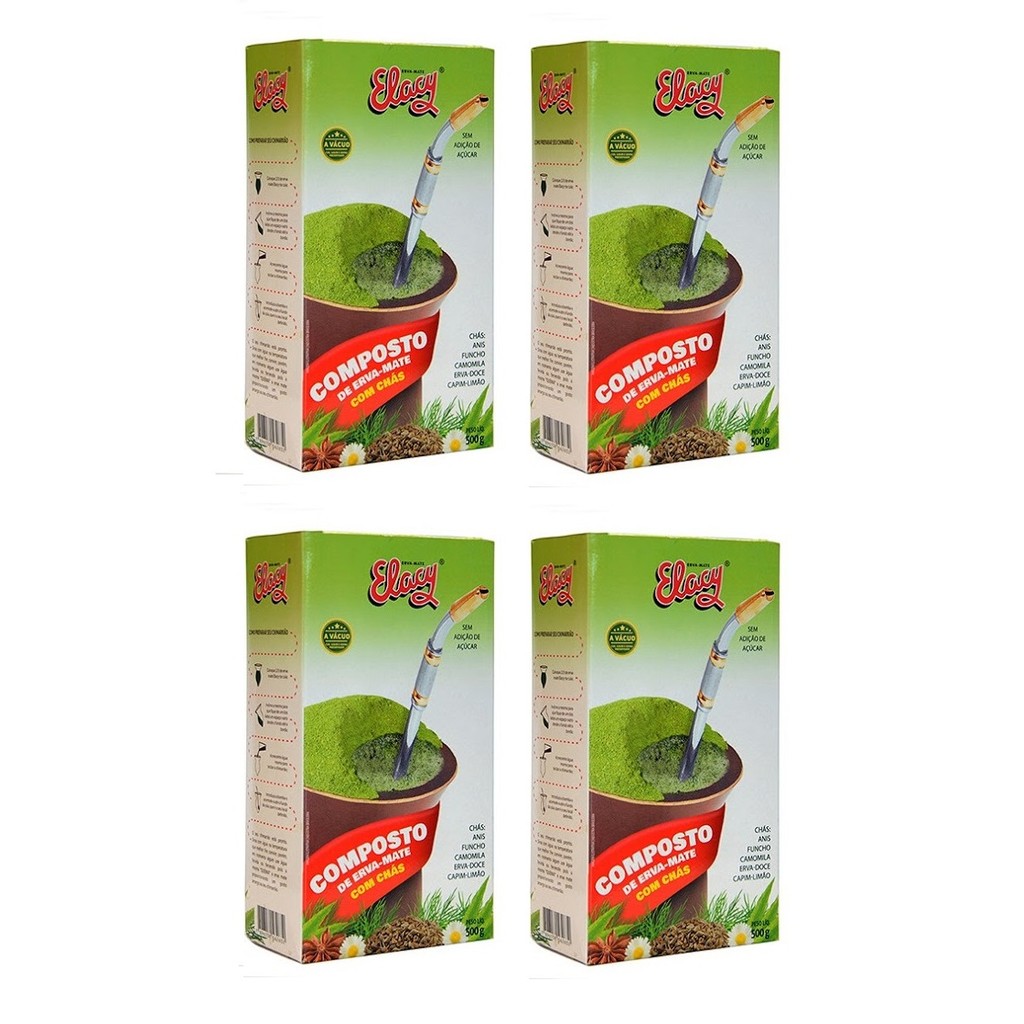 4 Erva Mate Chimarrão ELACY COMPOSTA CHÁS Vácuo 500g