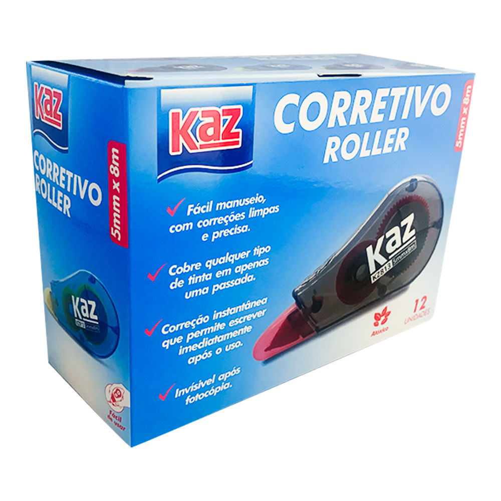 Kit 12 Corretivo Fita Kaz Roller Tape 5mm X 8m