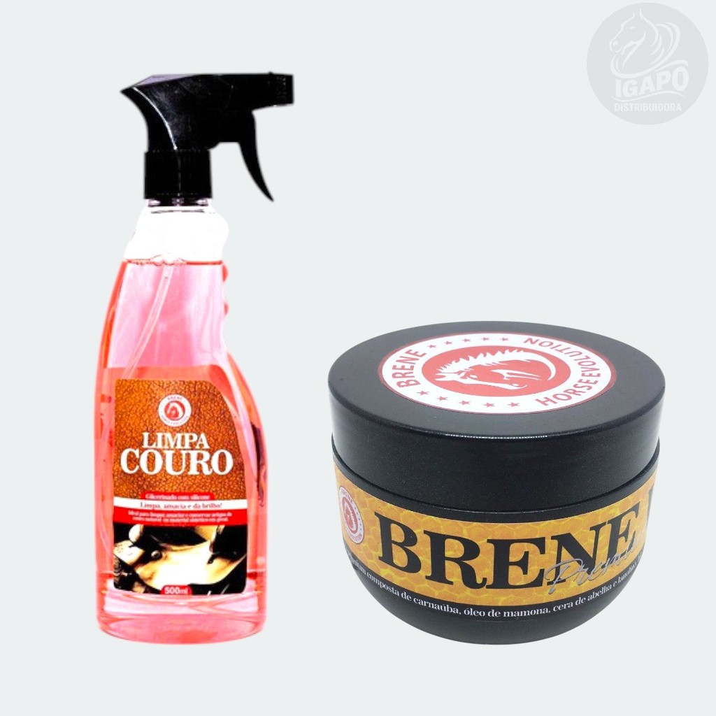 Kit Cera Brene Wax 280Gr + Limpa Couro 500Ml Brene Horse para Couros Botas e Selas