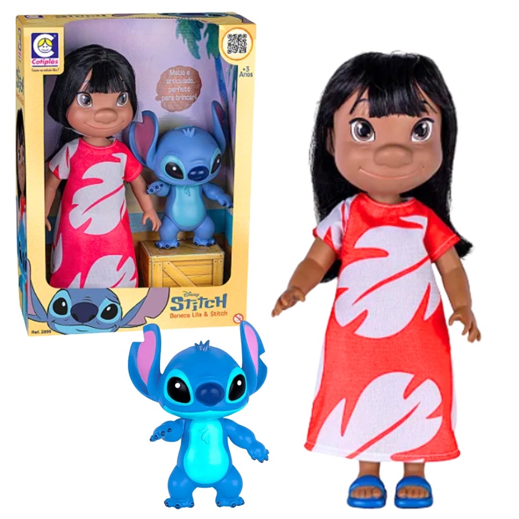 Boneca Lilo Grande 38cm e Stitch Articulado Em Vinil Macio - Lançamento Inspirada em Lilo & Stitch - Cotiplás