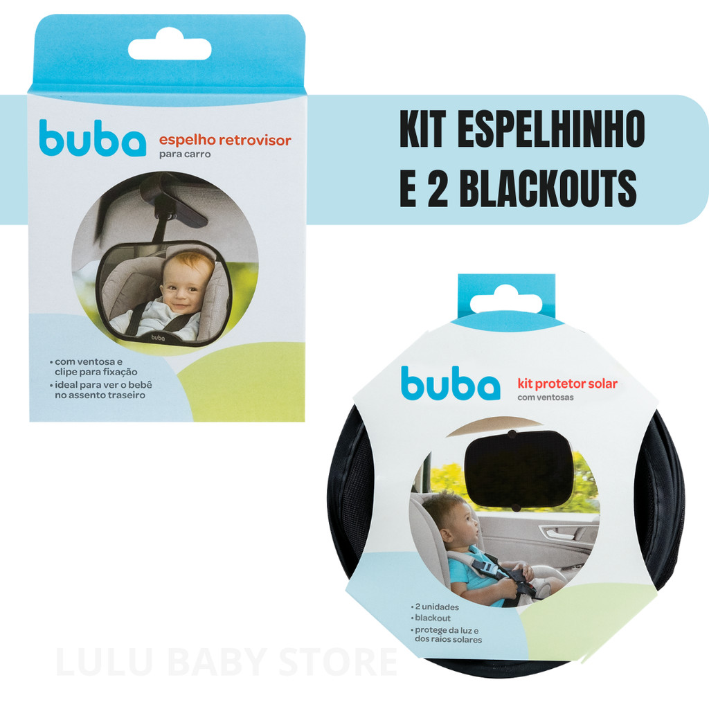 Kit Com Espelho Retrovisor Com Ventosa e Clipe + 2 Protetor Solar Bebê Carro Proteção Ventosa Buba