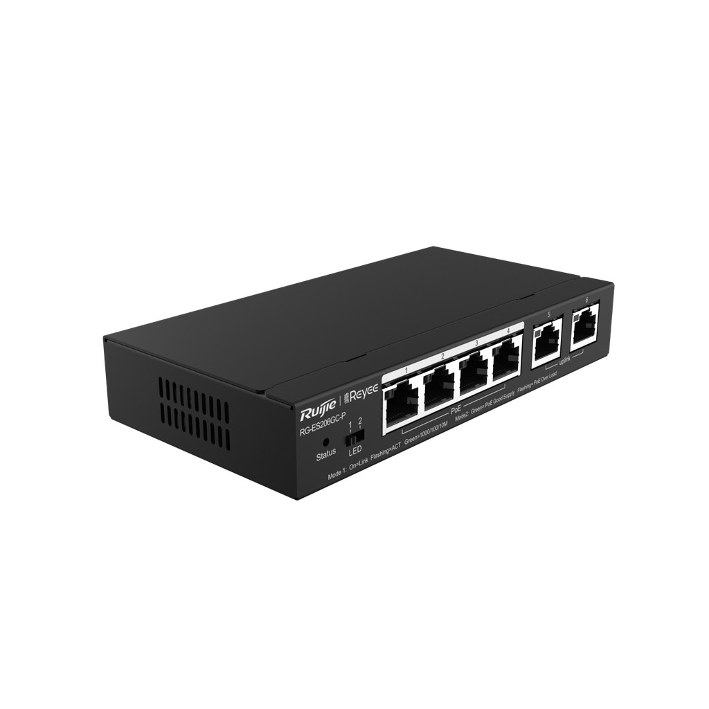 SWITCH POE GERENCIAVEL (L2) 6P GE RG-ES206GC-P RUIJIE/REYEE