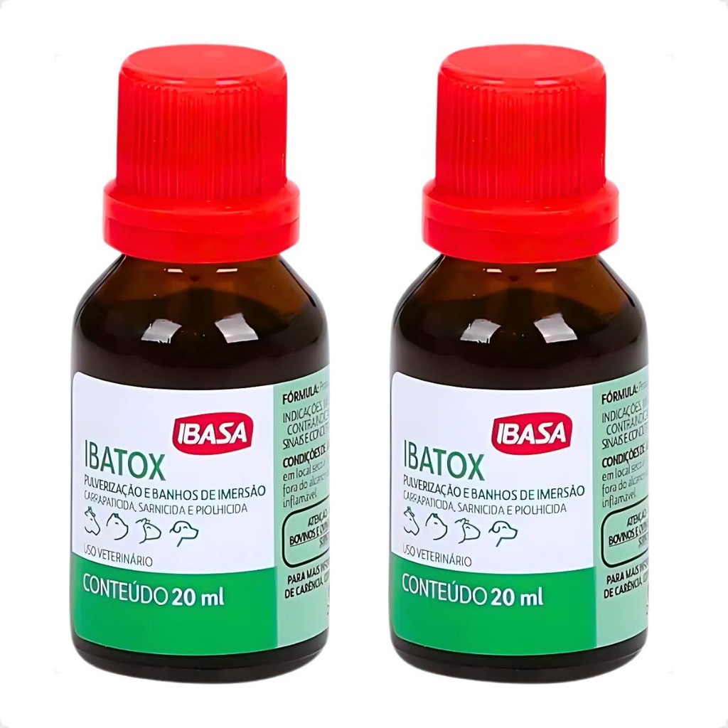 Kit 2 Ibatox Elimina Carrapatos E Pulgas Ibasa - 20Ml