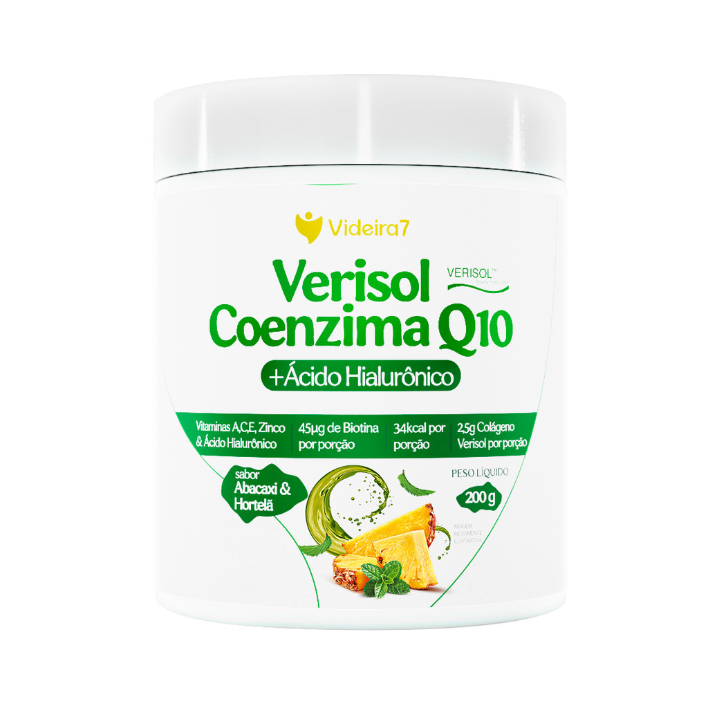 Colágeno Verisol CoQ10 Hialuronico Abacaxi c/Hortela - 200g - Videira 7 em Oferta na Shopee