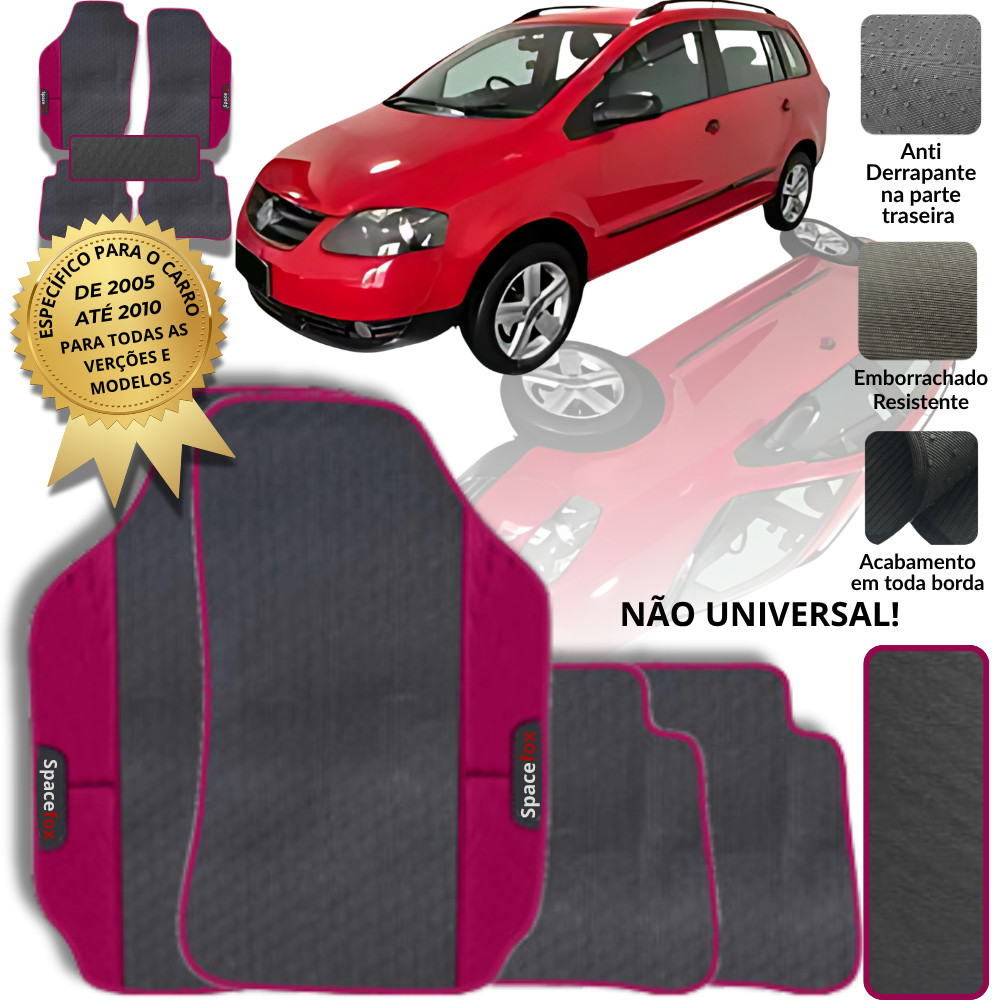 Jogo Tapete SpaceFox 2005 a 2010 5 Peças Emborrachado Rosa com Túnel Antiderrapante Lavável