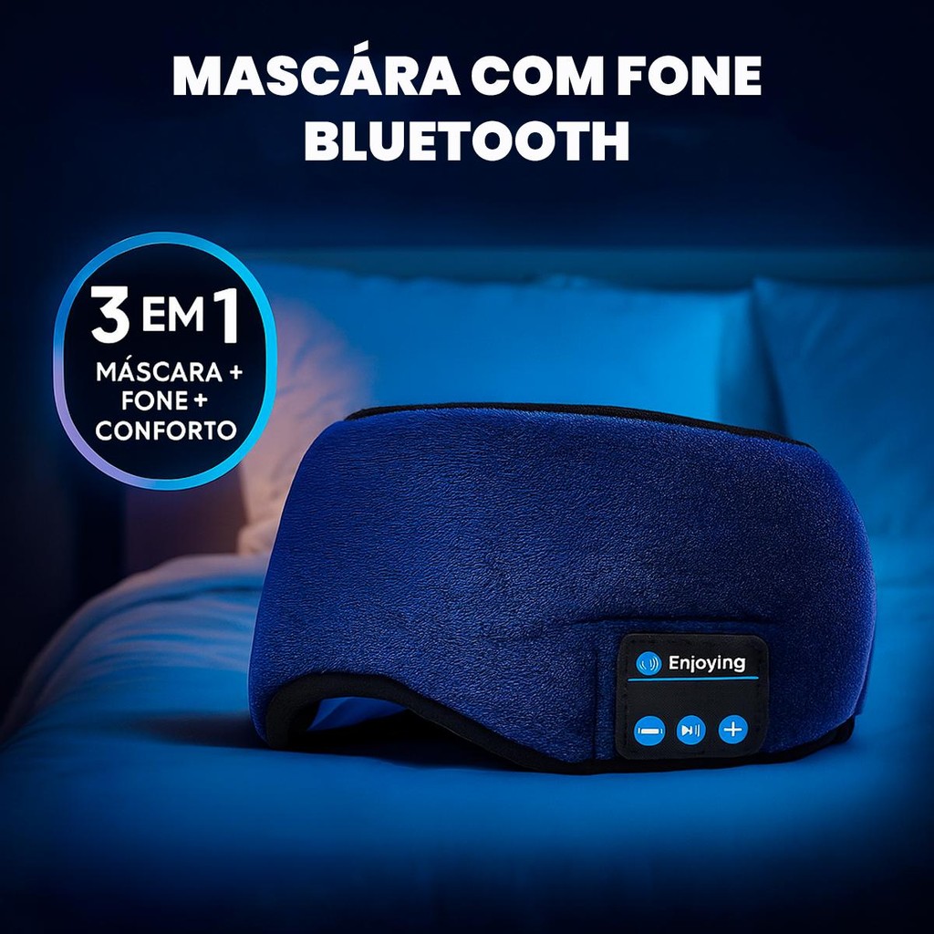 Tapa Olho 2 em 1 Máscara de Dormir com Áudio Sem Fio Integrado Conexão Bluetooth