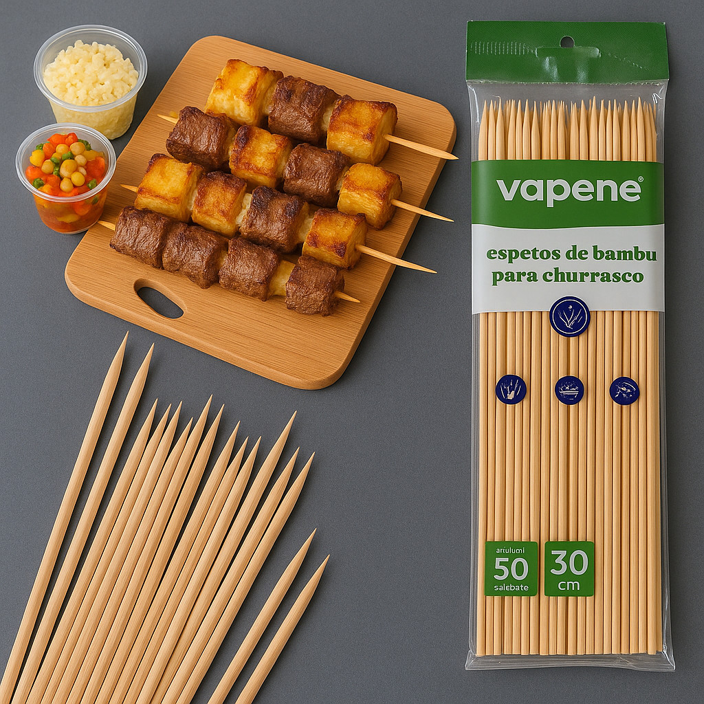 Kit 50/300/500 Palitos Espeto Bambu 30cm P/ Churrasco Buffet Eventos Restaurante