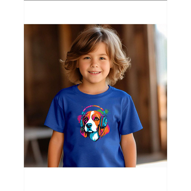 Camiseta Tshirt Infantil Criança Juvenil  Unissex Algodão100% Passeio Casual Cachorro Colorido Fone
