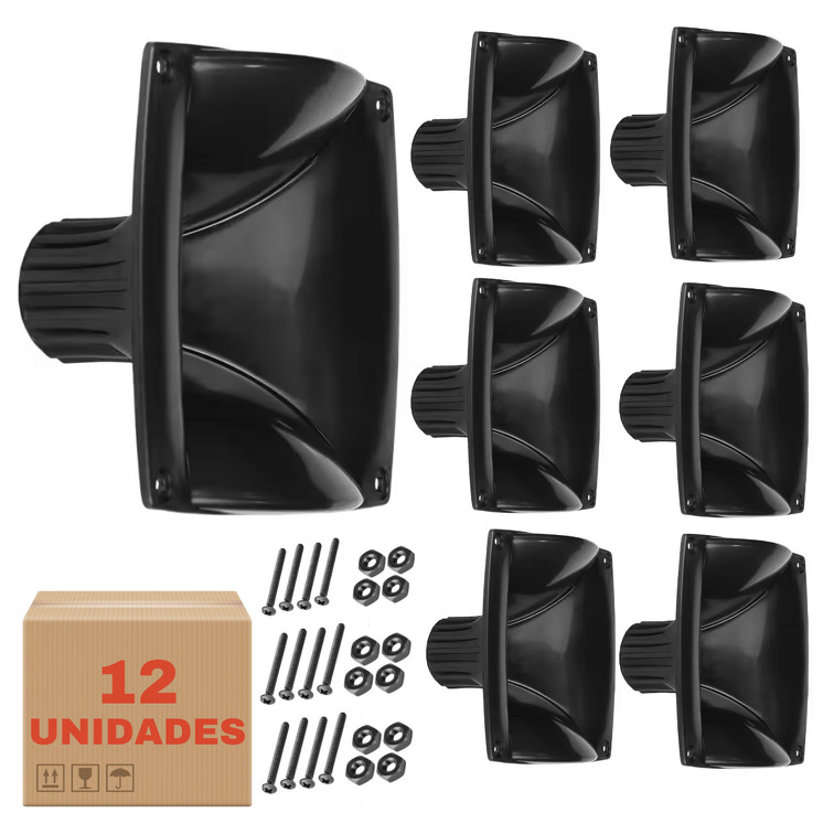 Kit 12 Cornetas LC 07-DH200 Retangular Com Parafusos Preta