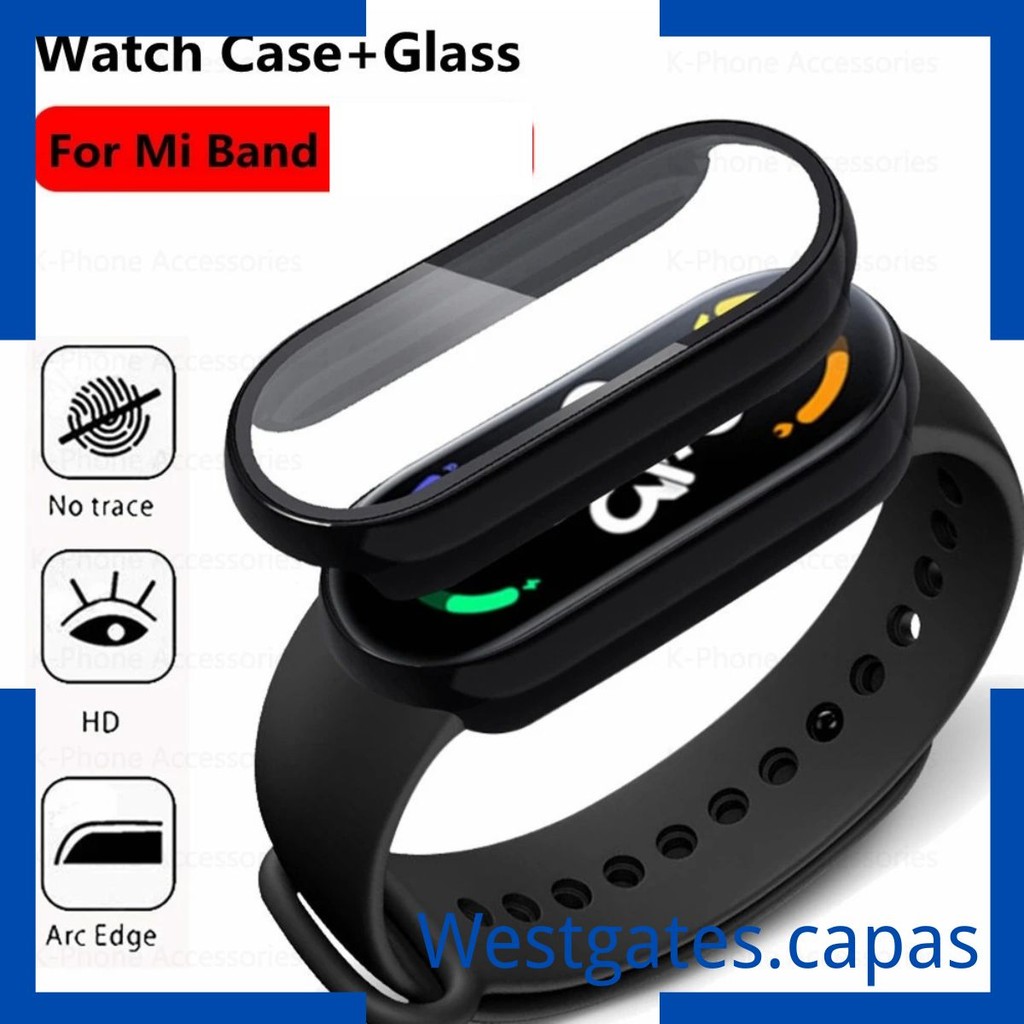 Capa Bumper 2 em 1 de vidro Protetor de tela compativel para Xiaomi MI Band 7 MI BAND 8 Mi band 9 10