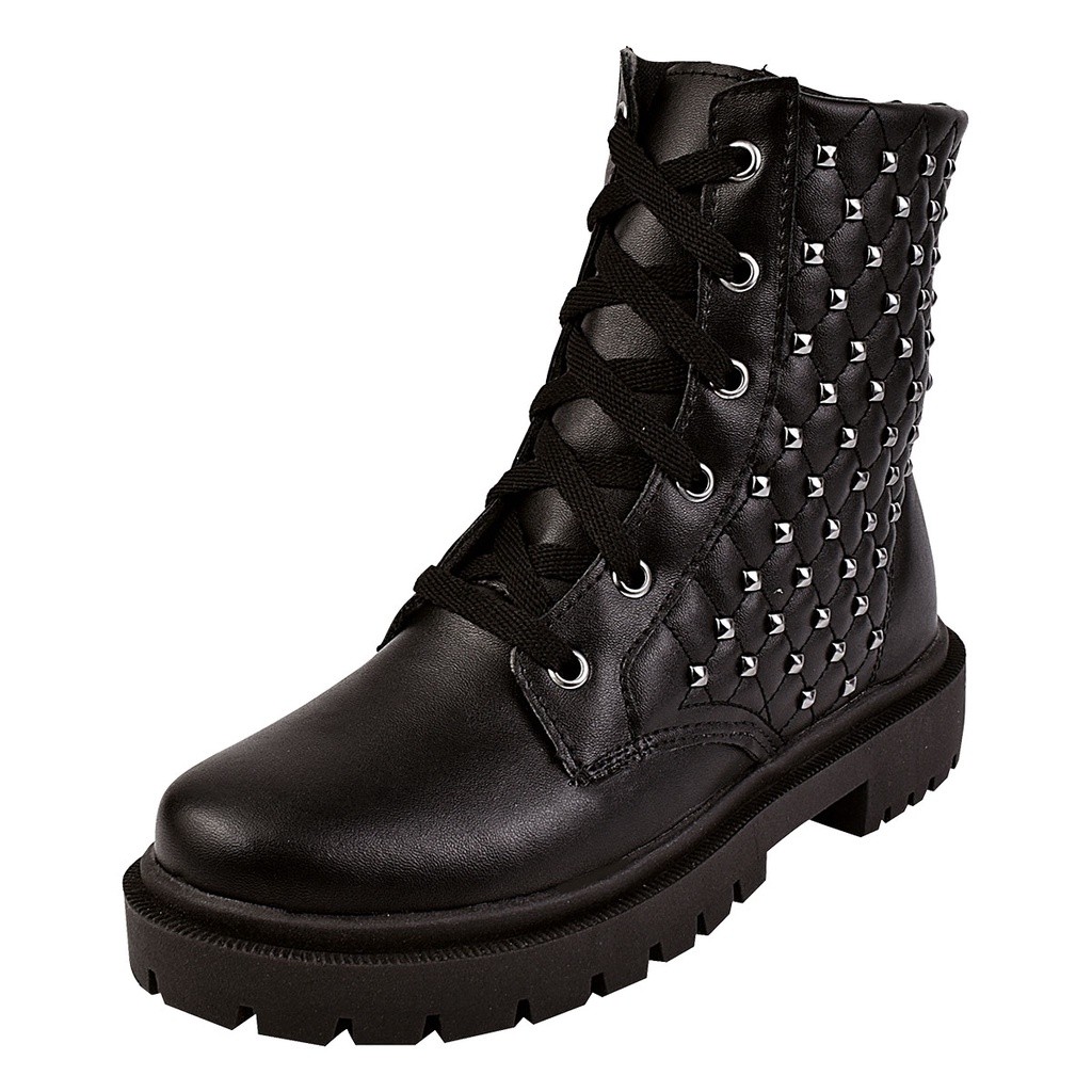 Bota Coturno Feminino Tratorada com Zipper Spike Confortavel Leve