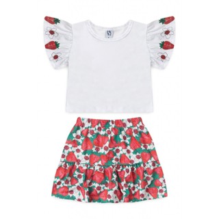 Conjunto Infantil Feminino Flor De Morango em Oferta na Shopee