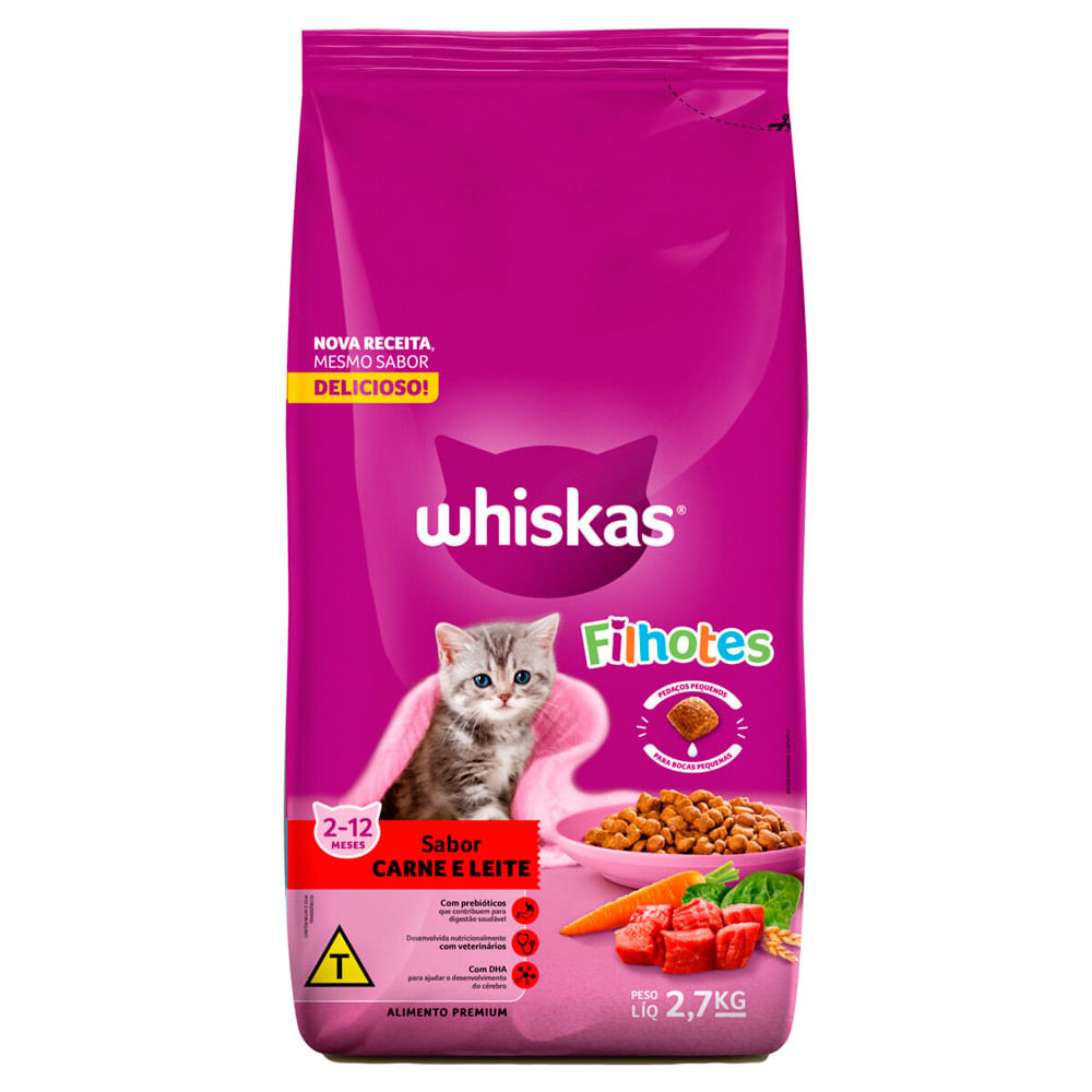 Ração para Gatos Whiskas Filhotes Sabor Carne e Leite 2,7kg - Pets