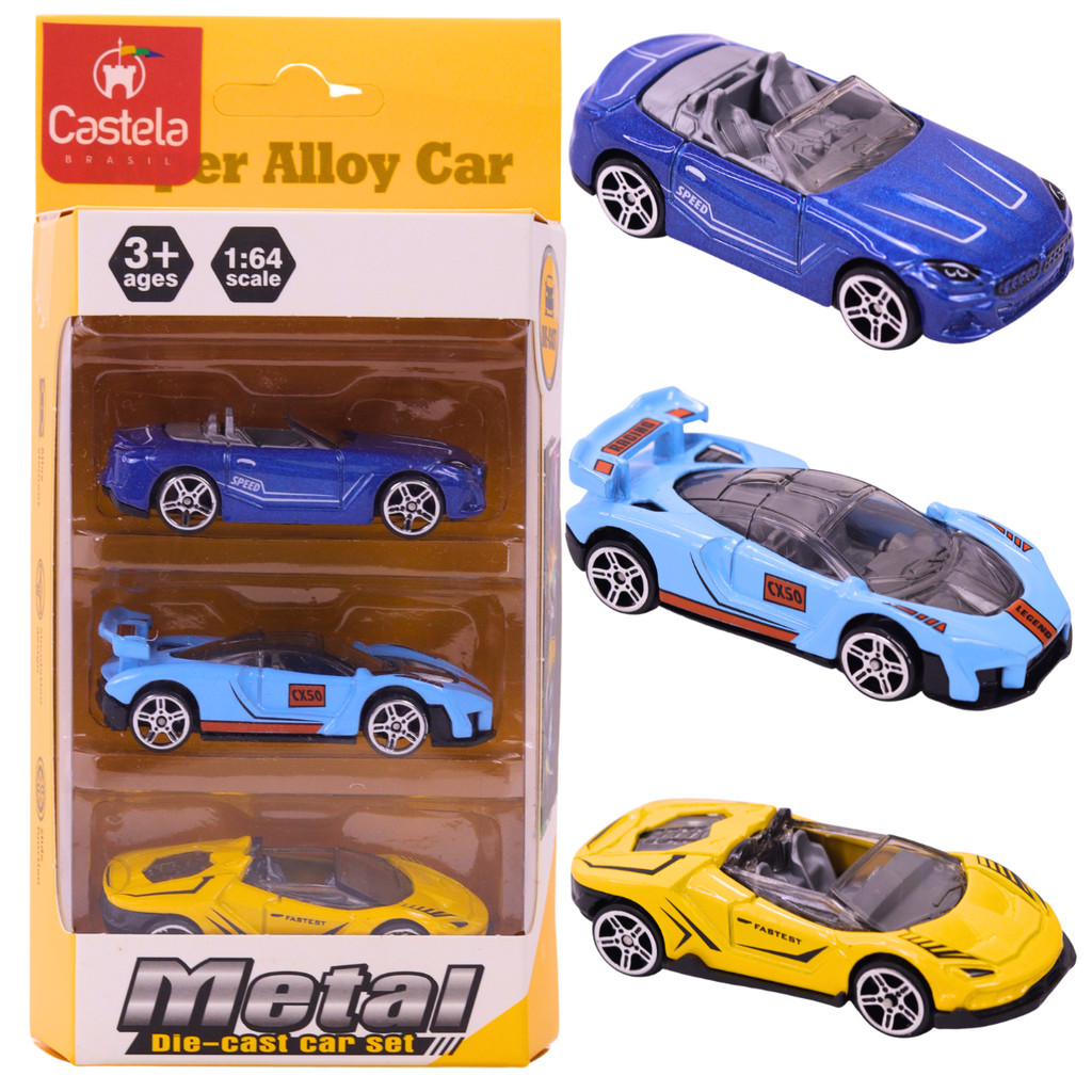 Pacote 3 Carrinhos Miniatura Die Cast Colecionável Castela em Oferta na Shopee
