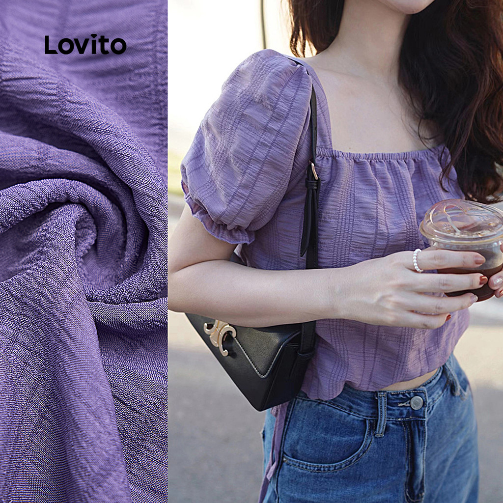 Lovito Blusa Casual de Alfaiataria com Cordão e Jacquard Primavera/verão Blusa Roxa para mulheres L142LD191 - Women Clothes