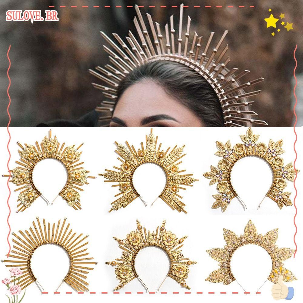 SULOVEDU Headpieces , Acessórios De Cabelo Feitos À Mão , Faixa Dourada , Tiara De Deusa De Coroa De Casamento Nupcial