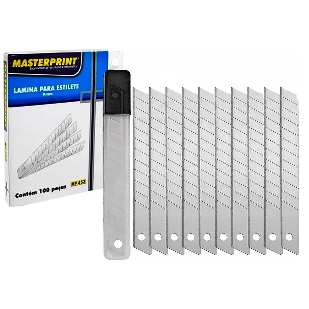 Lâmina para Estilete 9mm Estreito MP-453 Masterprint Caixa com 100 Lâminas