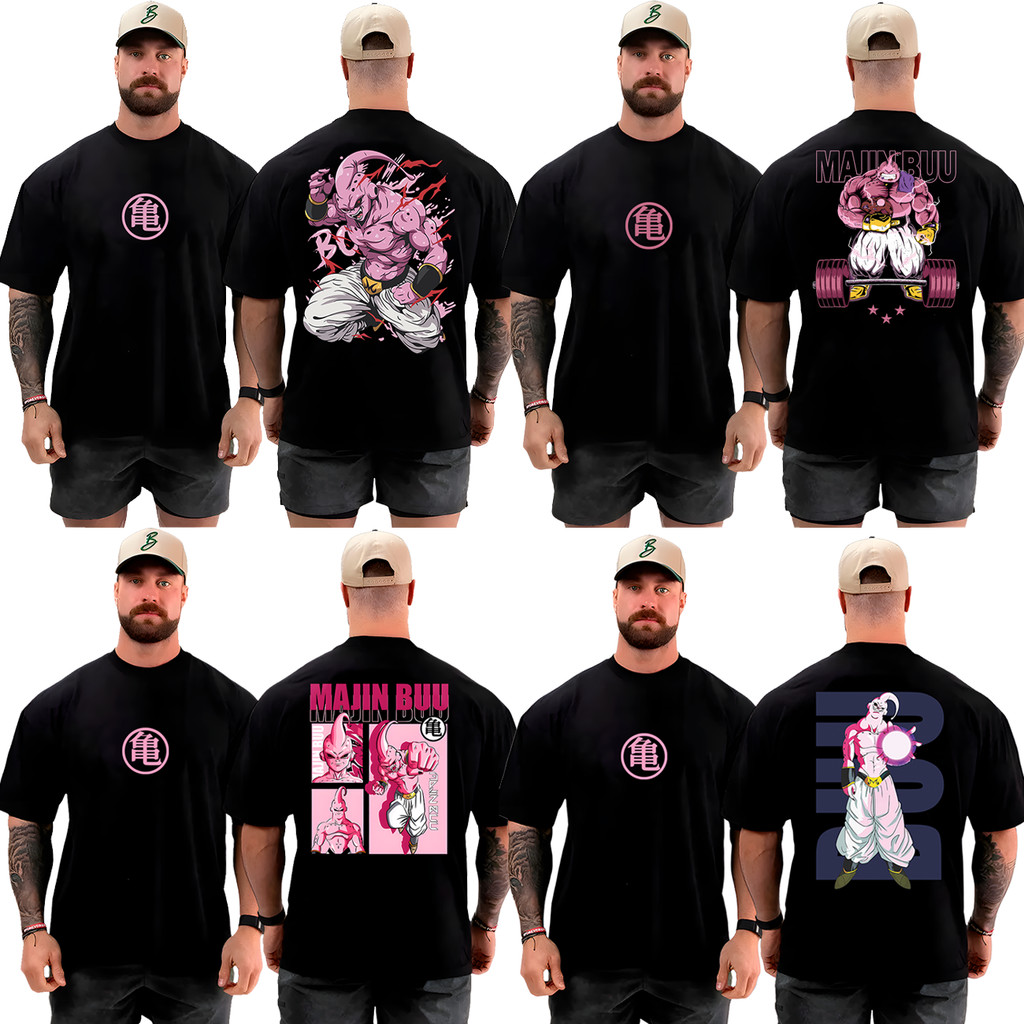 Kit com 4 Camisetas Camisas Oversized Top para Academia Treino Majin Boo Streetwear 100% Algodão