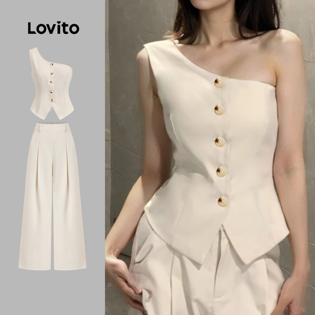 Lovito Conjuntos de Calças Casuais com Zíper e Pregas Calças de Primavera/verão em Damasco para Mulheres L138ED185 em Oferta na Shopee