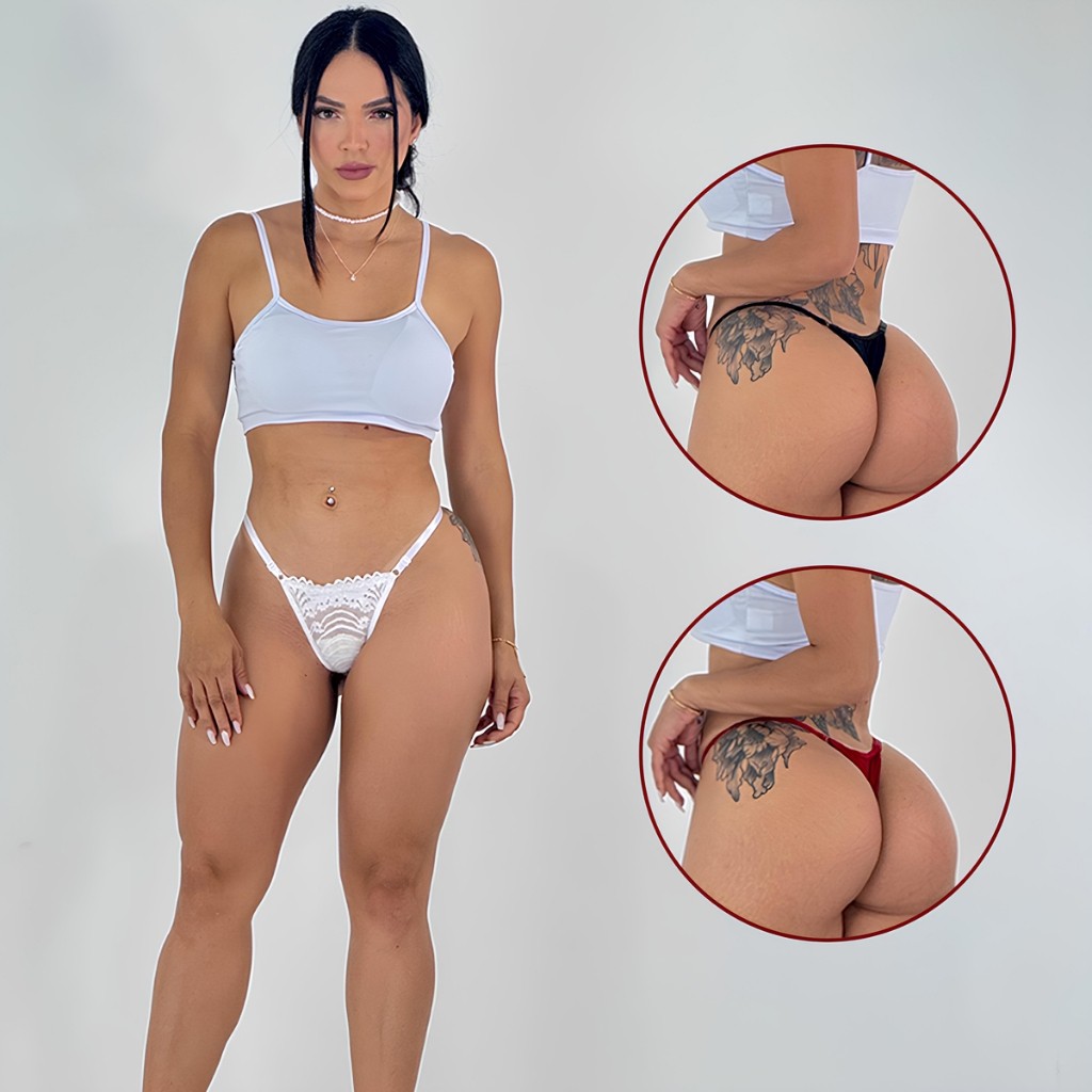 Kit Calcinhas Fio Dental de Renda Calcinha com Regulagem Feminina Sexy Micro Fibra Lingerie Sensual