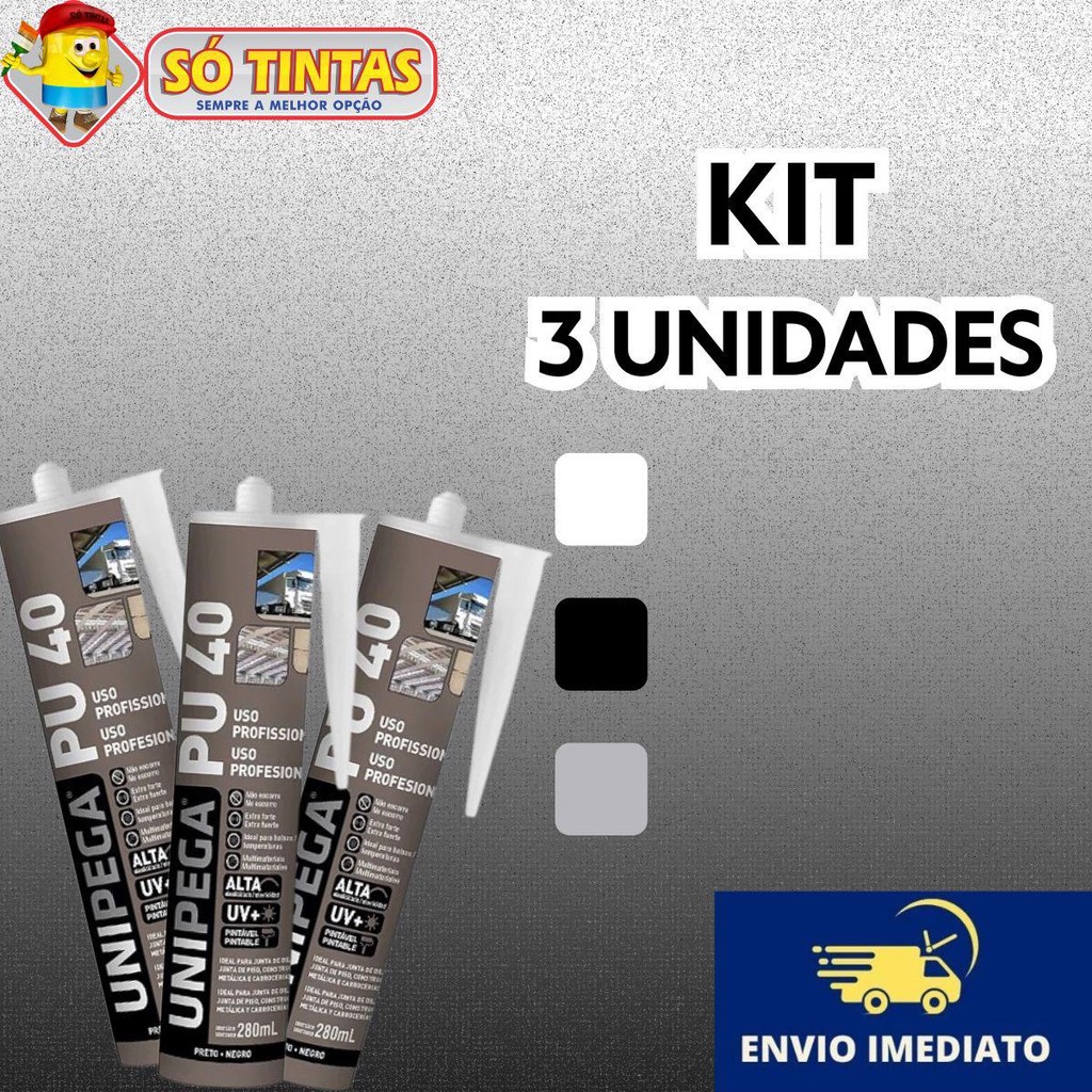 Kit com 3 Selantes Silicone PU 40 Branco Uso Profissional (Extra Forte) 400g 280