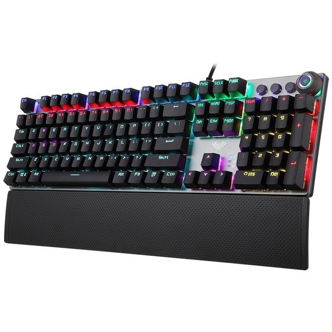 Teclado Gamer Mecânico Usb Metal Blacklight Rgb Aula F2058