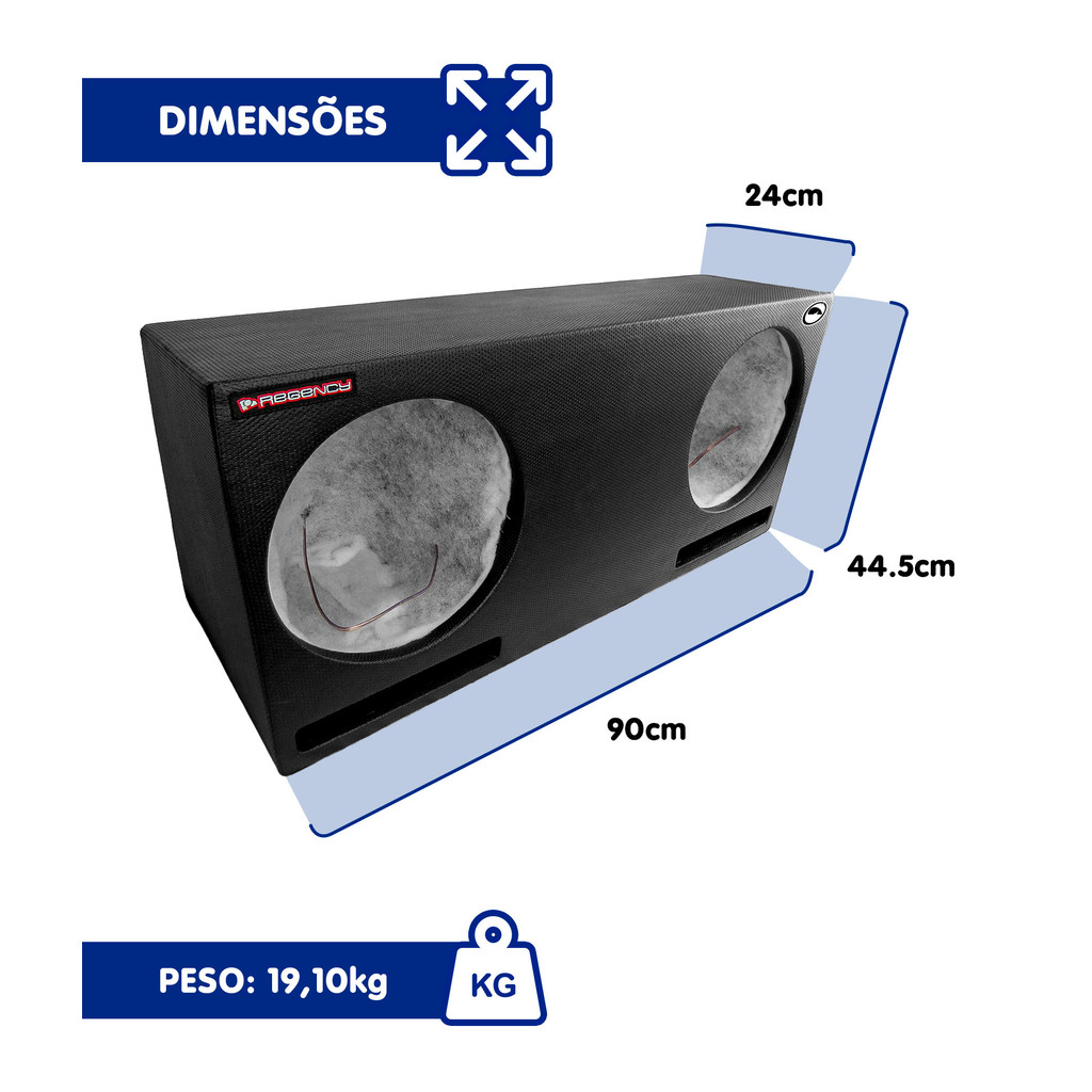 Caixa Trio Duplo Dutada 2 Subwoofer 12" 60 Litros Regency — imagem 2 de 2