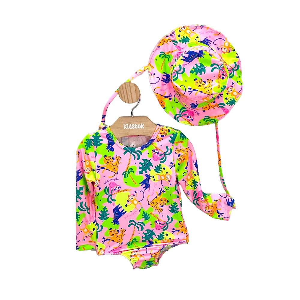 Maiô Menina Safari c/ Chapéu - Kamylus em Oferta na Shopee