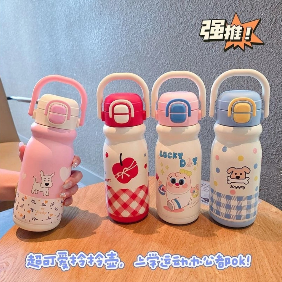 Garrafa térmica Com Canudo/Bico duplo500ml aço inox para presente em Oferta na Shopee