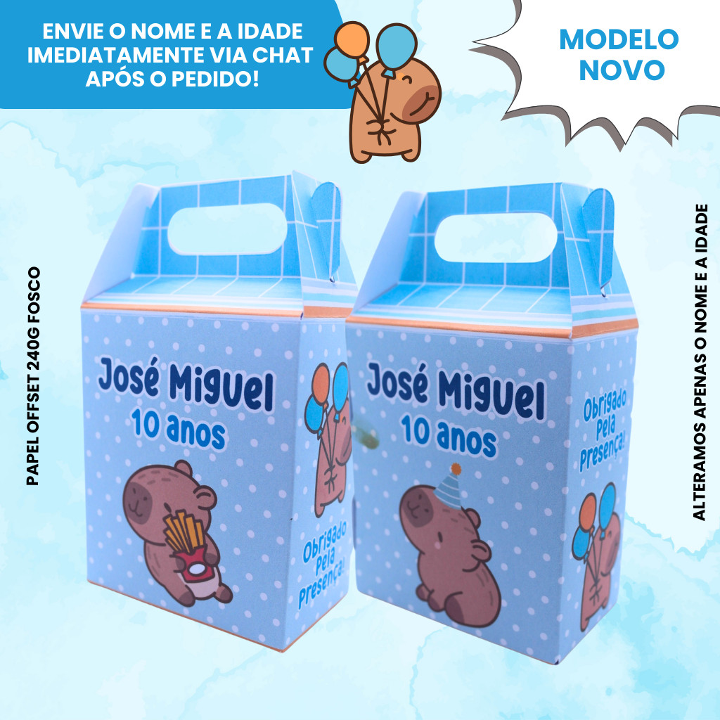Kit Caixinha Maletinha Surpresa Personalizada Tema Capivara Menino Festa Aniversario Infantil