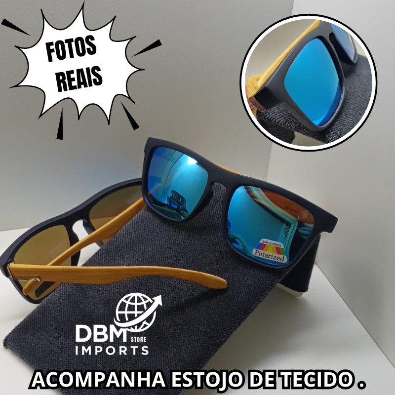 Óculos de Sol Masculino Polarizado Espelhado com marca UV400 Haste de Madeira Premium + Estojo em Oferta na Shopee