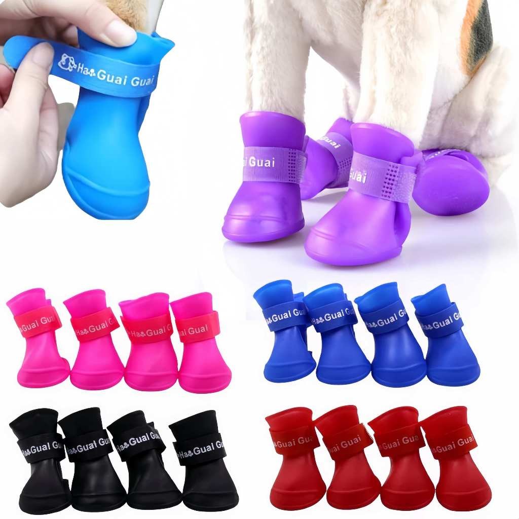 Kit 4 Sapato para Cachorro Gato Pet Bota de Borracha Impermeável Antiderrapante Botinha a Prova D'água Protetor em Oferta na Shopee