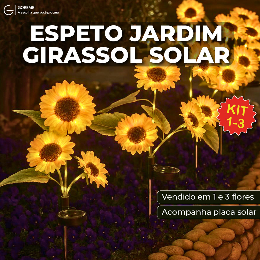 Espeto Jardim Girassol Solar Led com Placa Solar ambientes externos Luz Quente Jardim Decorativo em Oferta na Shopee