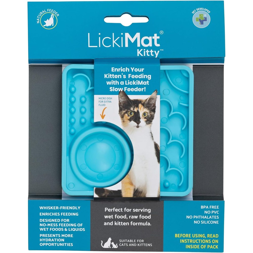 LickiMat Kitty Tapete de Lamber Alimentador Lento Anti Estresse para Gatos - Azul
