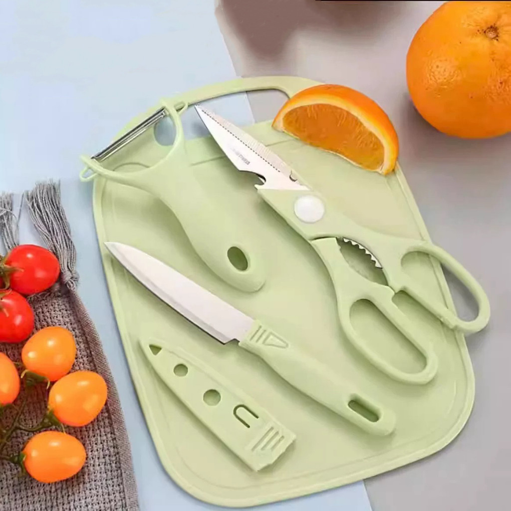 Kit De Utensílios De Cozinha 4 Peças Faca Tesoura Descascador Tábua Culinária em Oferta na Shopee