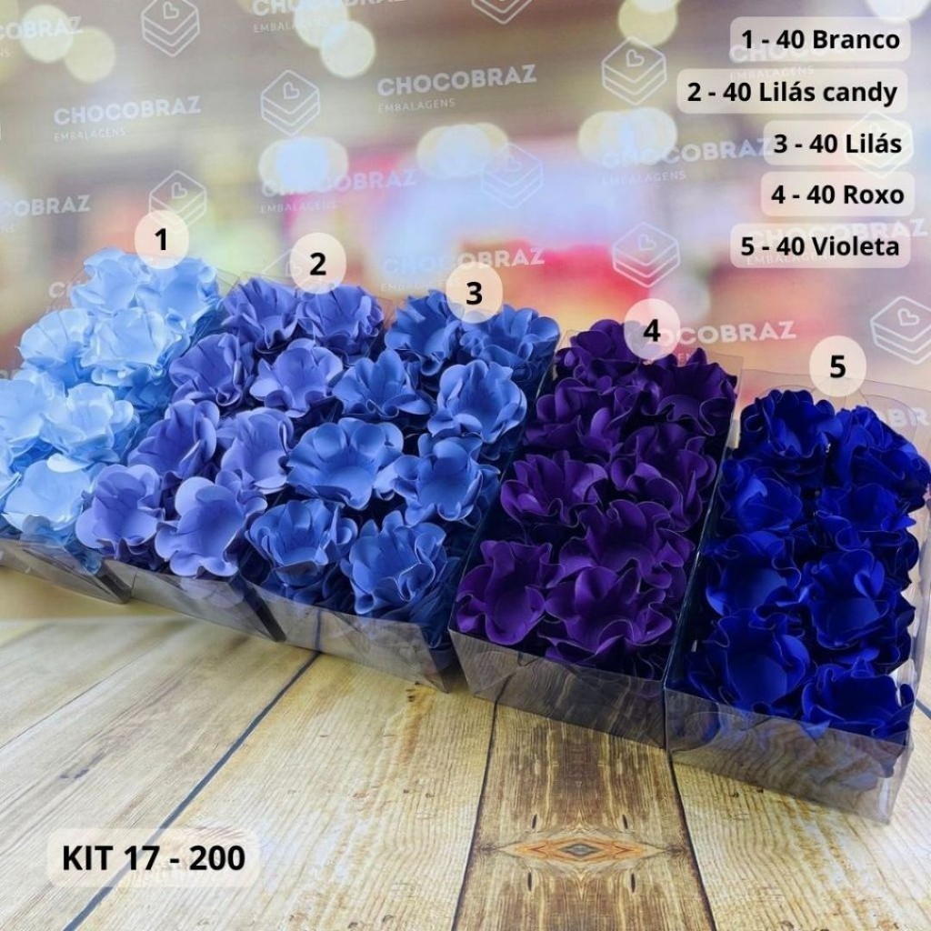 KIT 200 Forminhas De Doces Festa 5 Cores BRANCO + LILÁS CANDY + LILÁS + ROXO + VIOLETA - Home & Living