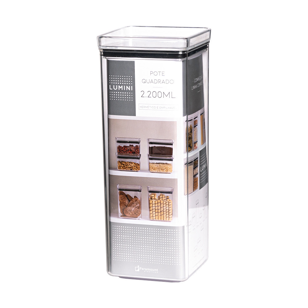Pote Hermético Quadrado Grande Macarrão 2,2l Acrílico Transparente Organizador Multiuso