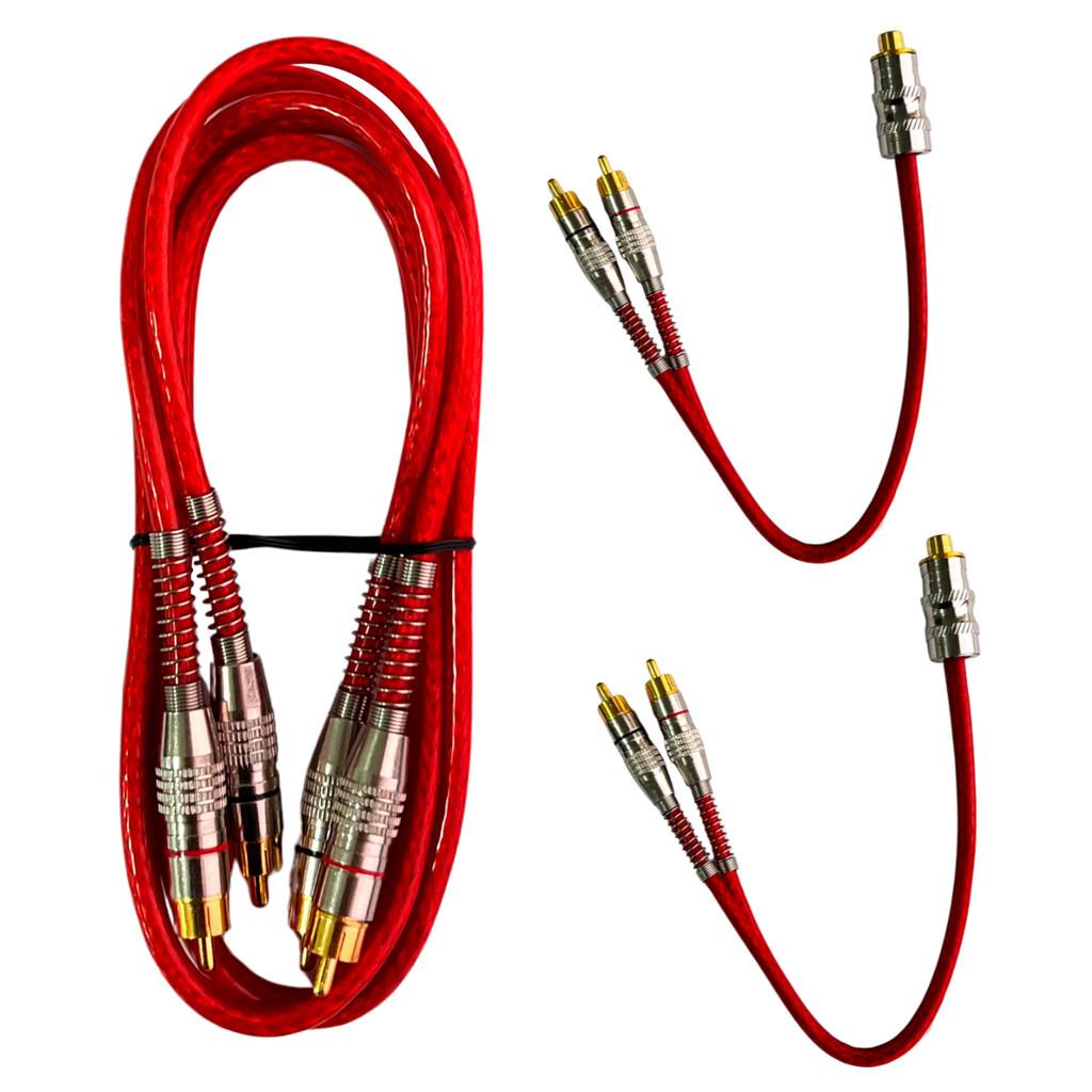 Cabo RCA 1 metro + 2 Cabos Y 30 Cm Blindado Som automotivo