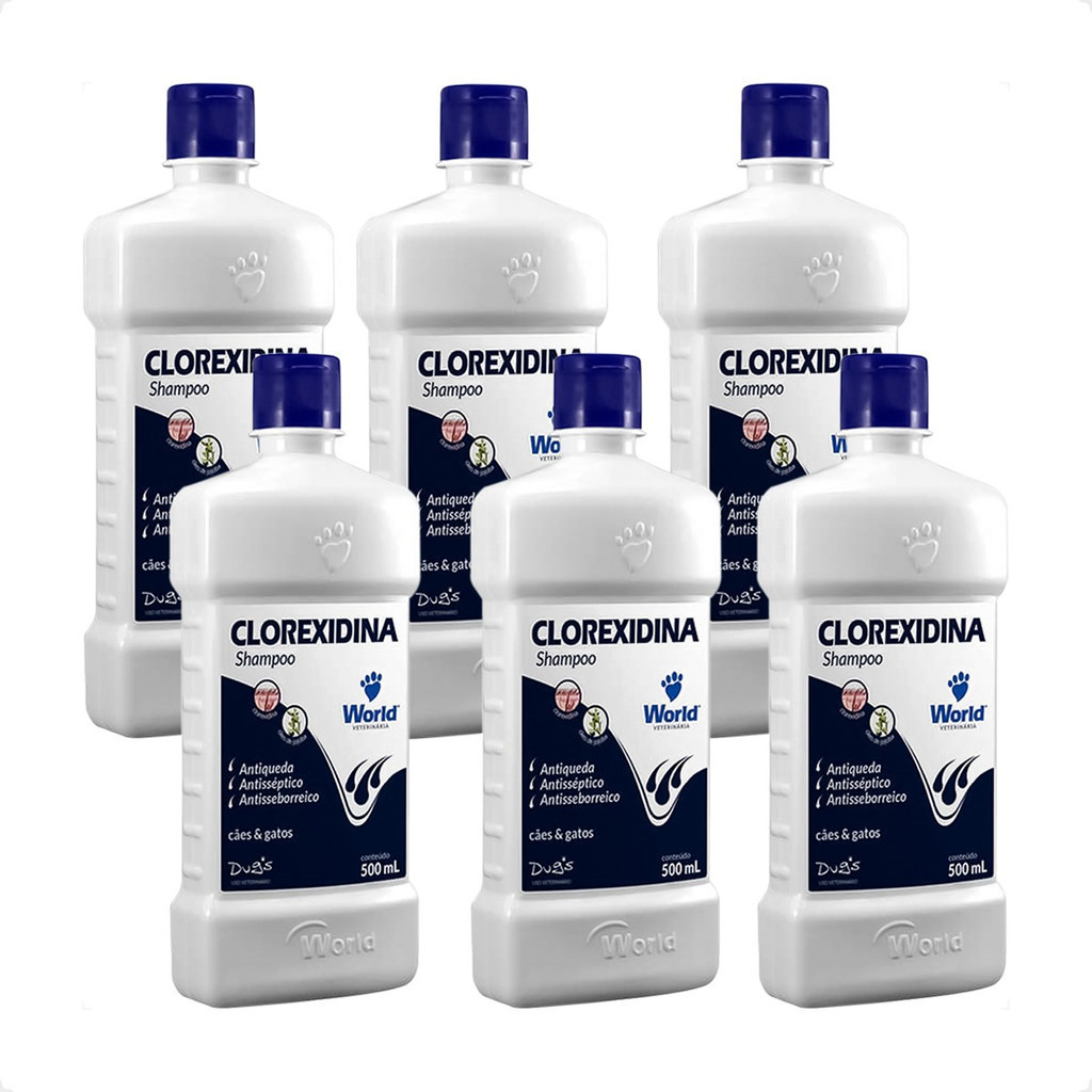 Kit 6 Shampoo World Veterinária Dug's Clorexidina Cães & Gatos - 500 mL - Pets