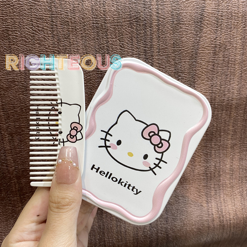 Desenho Animado Direito Sanrio Hello Kitty Espelho De Maquiagem Com Pente Portátil Criativo Para Meninas Mão Novo