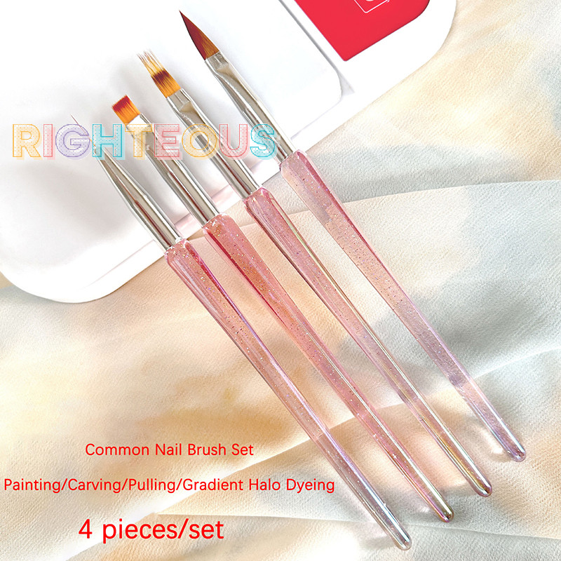 Direita 4PCS Plástico 4PCS Pincéis UV Gel De Unhas Conjunto De DIY Art Liner Escova Padrão De Listras Kits De Extensão Desenho Caneta De Escultura Novo